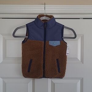Carters Blue & Brown Soft-Shell & Faux-Sherpa Vest - Size 3T